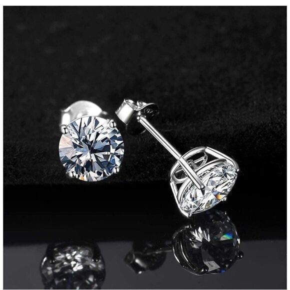 Sterling Silver 6mm Diamond stud earrings - Picture 1 of 6